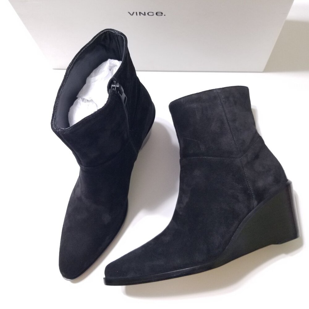 NIB‎ Vince Mavis Suede Leather Wedge Ankle Boots Booties in Black